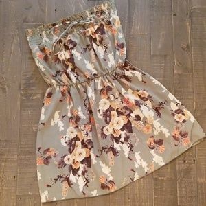 Strapless Green Floral Dress